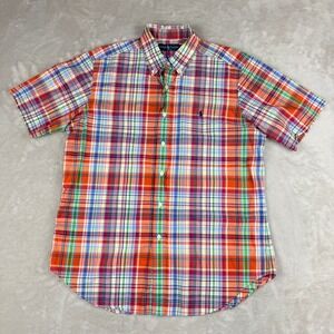 VTG Ralph Lauren Button Down Shirt Mens L Plaid Short Sleeve Preppy 90s Y2K EUC